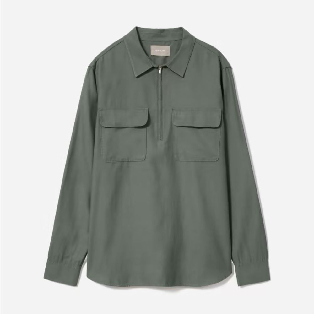 Everlane The Quarter Zip Popover Shirt Dark Sage Green Medium Mens - Picture 4 of 6